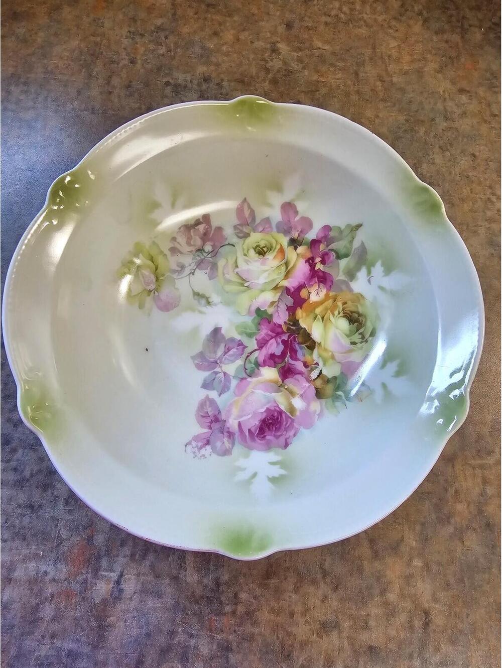 Antique porcelain off white bowl with pink and white flowers. Made in Germany